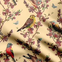flowers with birds vintage Print Fabric