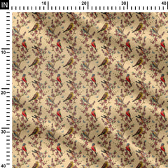 flowers with birds vintage Print Fabric