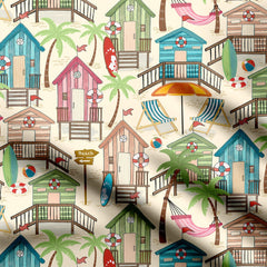 Beach houses Cotton Poplin Print Fabric