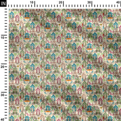 Beach houses Cotton Poplin Print Fabric