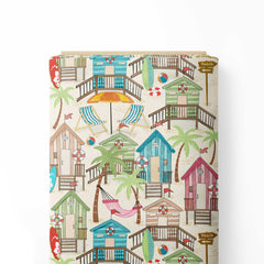 Beach houses Cotton Poplin Print Fabric