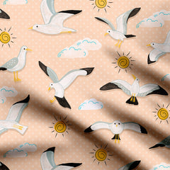 Graceful flight of seagulls Print Fabric