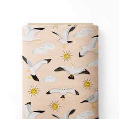 Graceful flight of seagulls Print Fabric