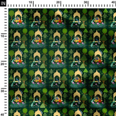 Krishna Pichwai Green Print Fabric