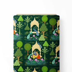 Krishna Pichwai Green Print Fabric