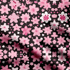Black Pink Floral Print Fabric