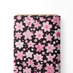 Black Pink Floral Print Fabric