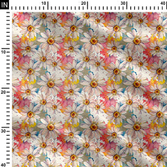 Crepe 3 Meters water colour flower Print Fabric