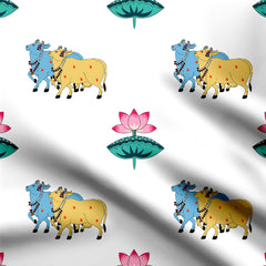 pichwai lotus and cow Print Fabric