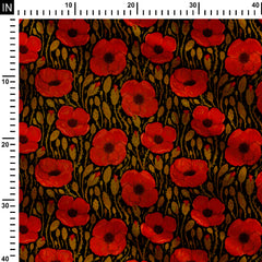 Red Poppies - Dark Print Fabric