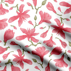 Pink Magnolia Blossoms Print Fabric