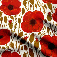 Red Poppies - White Print Fabric