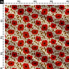 Red Poppies - White Print Fabric