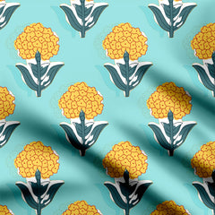 Turquoise Marigold Print Fabric