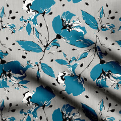 Cyan Blue Petals Print Fabric