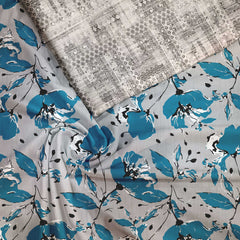 Cyan Blue Petals Muslin Fabric Unstitched Suit Set