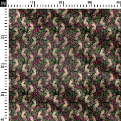 Parrot and berries Print Fabric