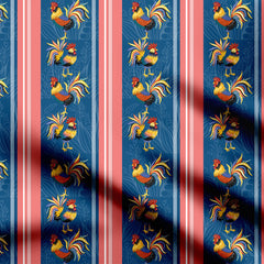 Rooster with blue and red stripes Print Fabric