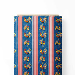 Rooster with blue and red stripes Print Fabric