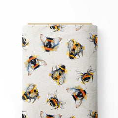 Watercolor textured bees Beige Print Fabric