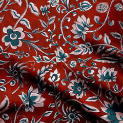 Kalamkari red white white flower Print Fabric
