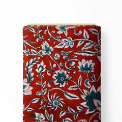 Kalamkari red white white flower Print Fabric