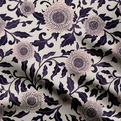 Bold chrysanthemum, pale purple and beige Print Fabric