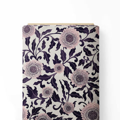 Bold chrysanthemum, pale purple and beige Print Fabric