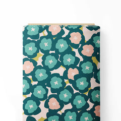 Flowers in teal, blue and pink Print Fabric