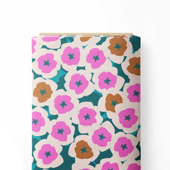 Flowers in pink, white and brown Print Fabric