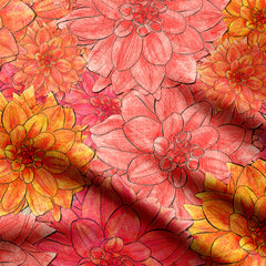 Beautiful Dahlias orange, pink, apricot Print Fabric