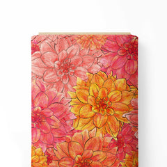 Beautiful Dahlias orange, pink, apricot Print Fabric