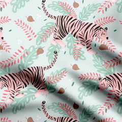 Tiger safari mint and pink Print Fabric