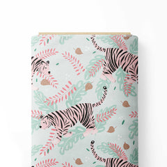 Tiger safari mint and pink Print Fabric