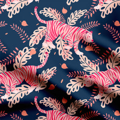 Tiger safari pink and navy Print Fabric