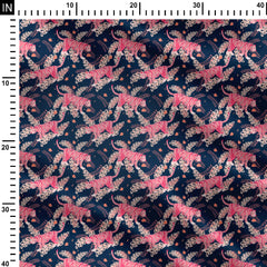 Tiger safari pink and navy Print Fabric