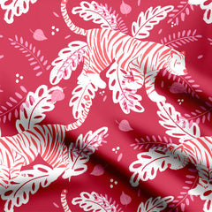 Tiger safari red and white Print Fabric