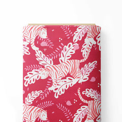 Tiger safari red and white Print Fabric