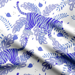 Tiger safari Indigo and white Print Fabric