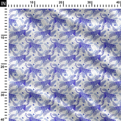 Tiger safari Indigo and white Print Fabric