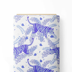 Tiger safari Indigo and white Print Fabric