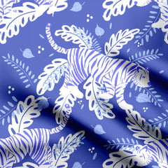 Tiger safari blue and white Print Fabric