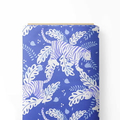 Tiger safari blue and white Print Fabric