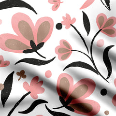 Modern bloom pink and black Print Fabric