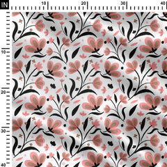 Modern bloom pink and black Print Fabric