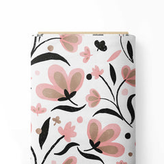 Modern bloom pink and black Print Fabric