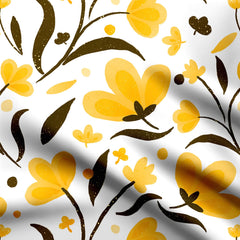 Modern bloom black and yellow Cotton Fabric