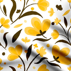 Modern bloom black and yellow Print Fabric