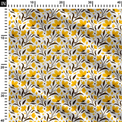 Modern bloom black and yellow Cotton Fabric