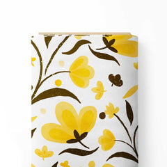 Modern bloom black and yellow Cotton Fabric